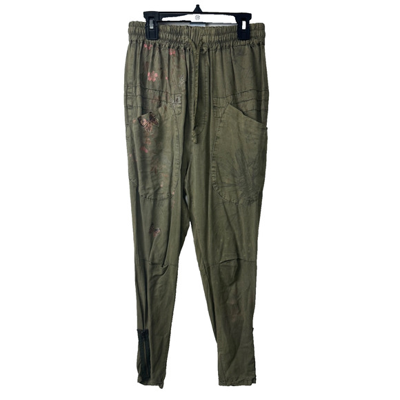 Desigual Baggy Army Green Harem Pants XS Zip Ankle Lyocell Pull On Pockets A52 - Picture 1 of 9